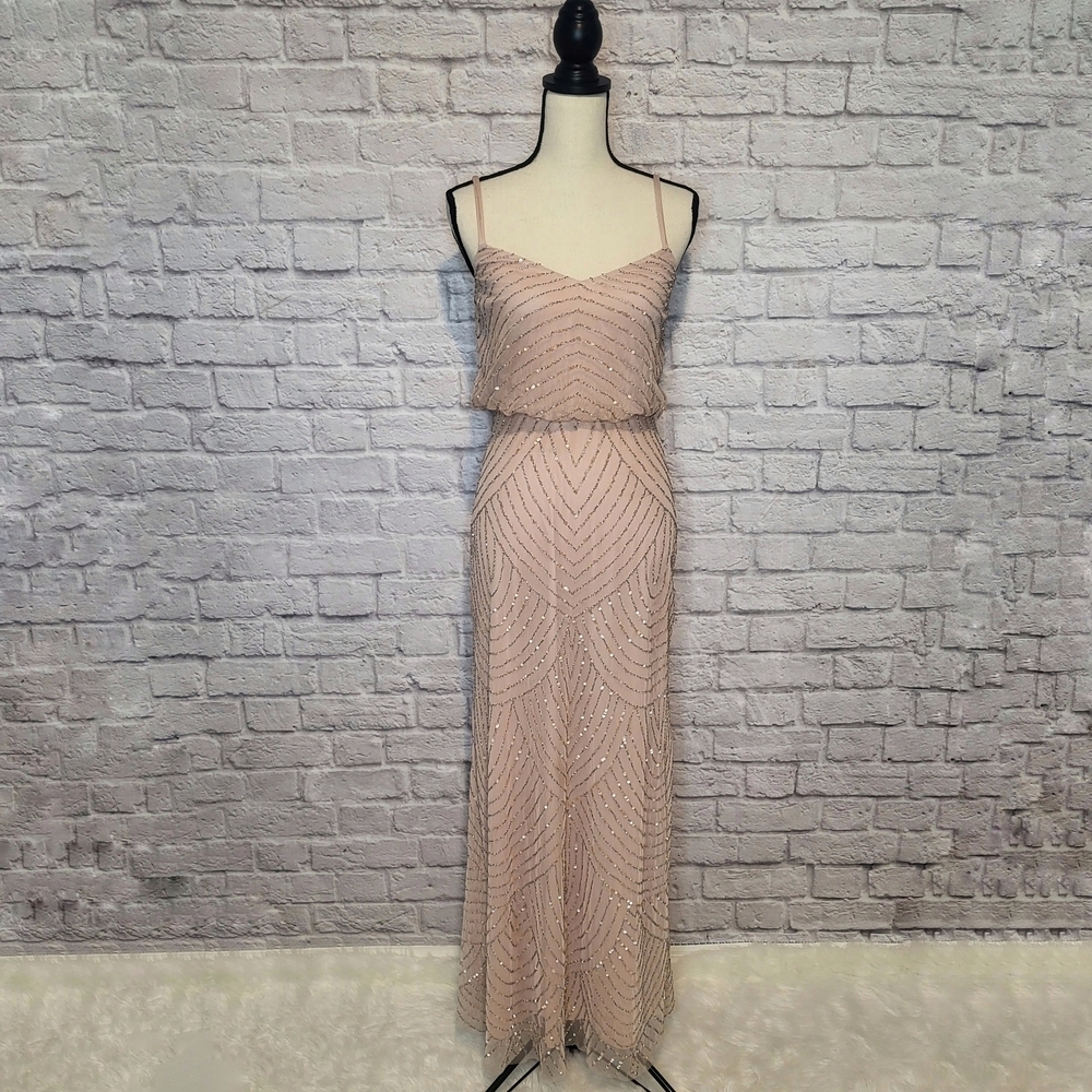 Adrianna Papell Dress Blush Pink Beaded Spaghetti Strap Evening Gown Womens Sz 2 - Picture 2 of 9